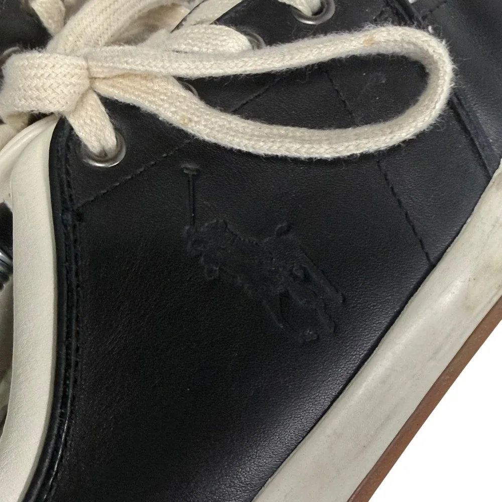 Polo Ralph Lauren Faxon Low Mens Black Leather Sneakers Shoes‎ Size 12 D K16